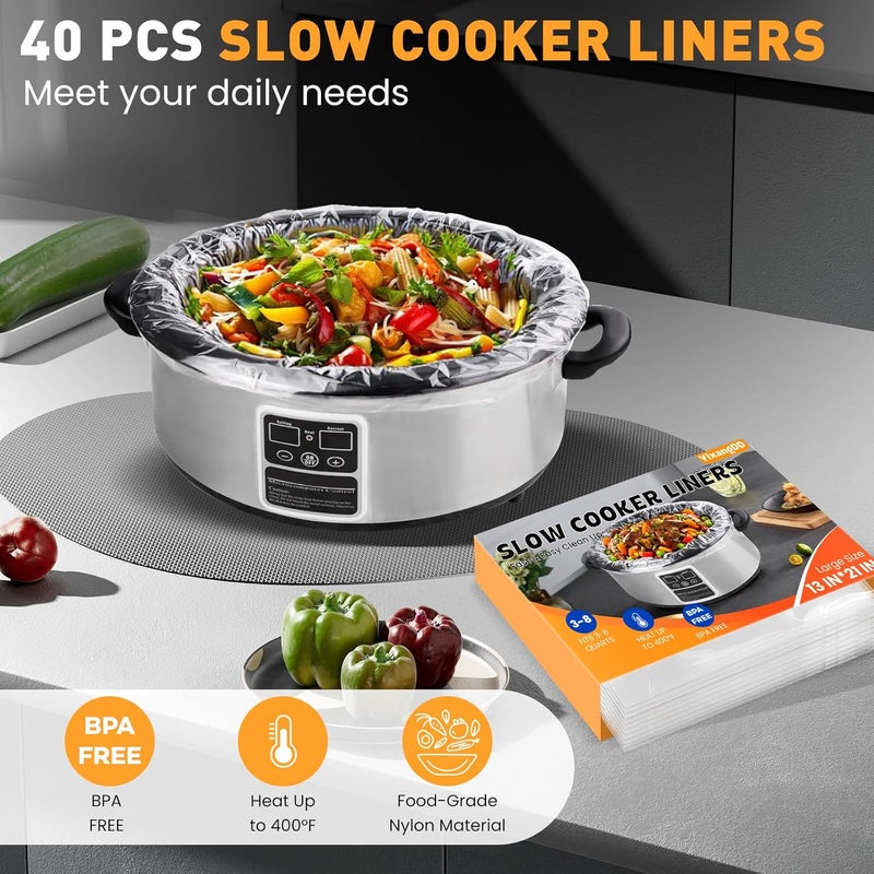 YixangDD 40 Pack Slow Cooker Liners, Large Size 13"x 21" Cooking Bags Disposable Pot Liners, Plastic Slow Cooker Bags Fits 3-8 Quarts, BPA Free, Suitable for Oval & Round Pot - Image 3